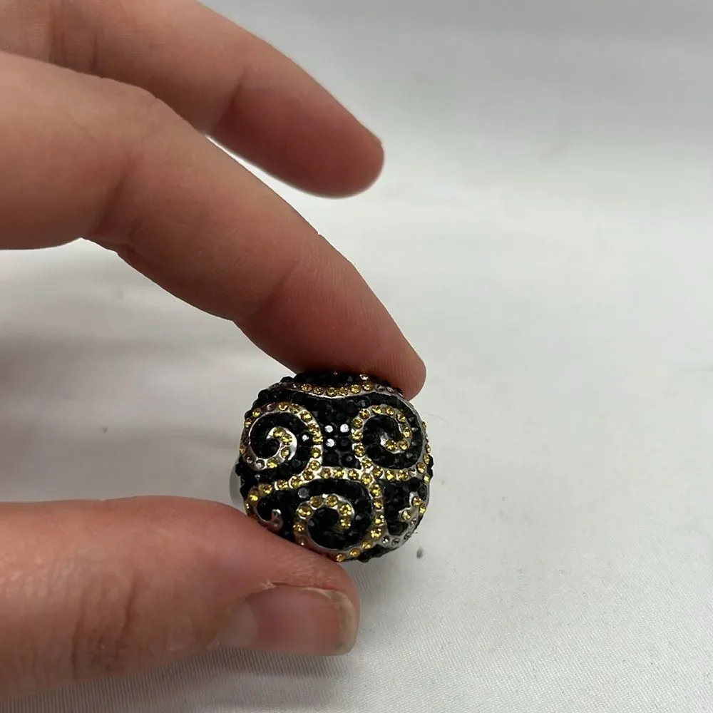 Vintage St. Steel Black & Gold Toned Swirl Costume Ring